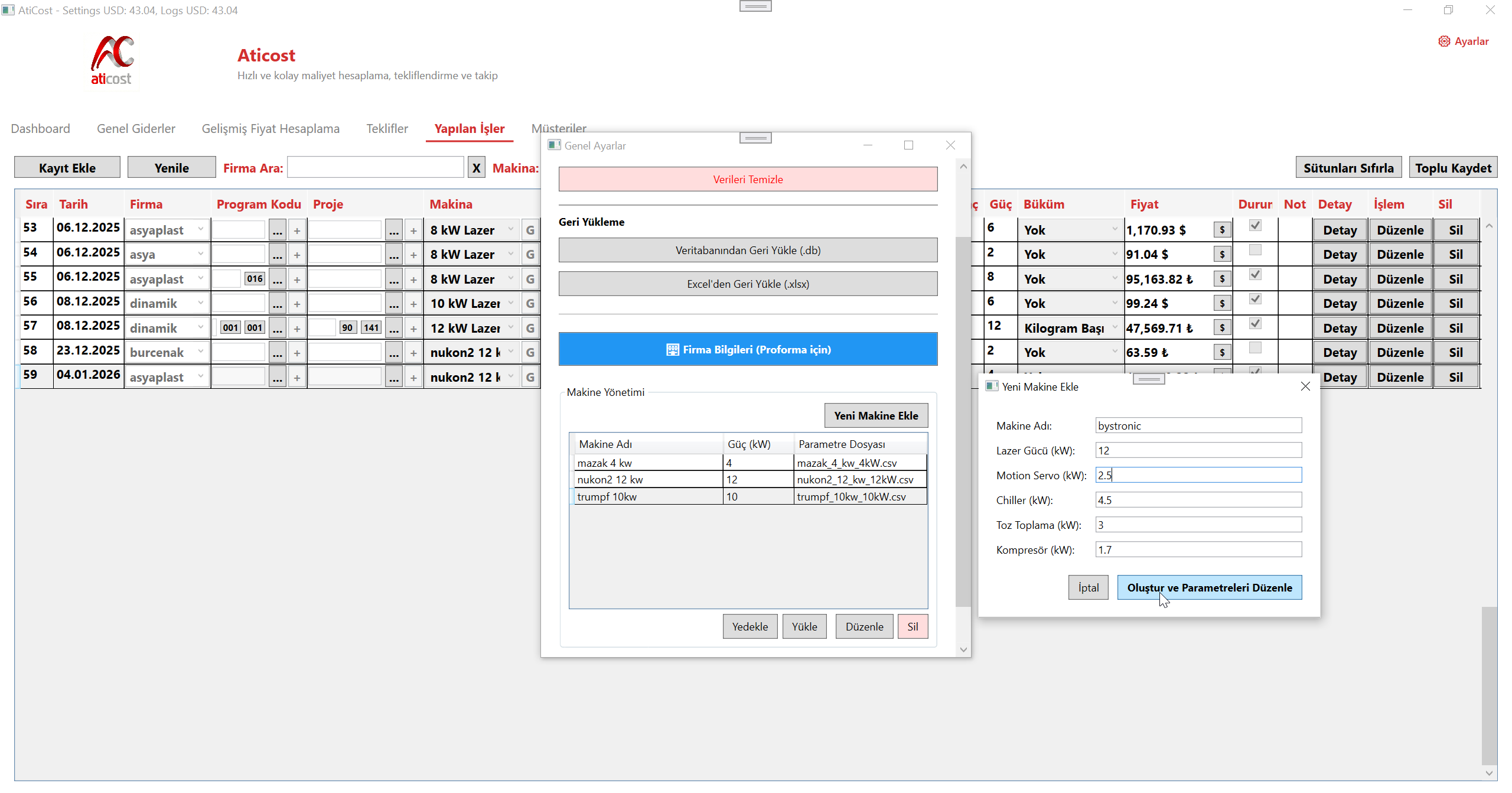Yeni Makine Ekleme Ekranı