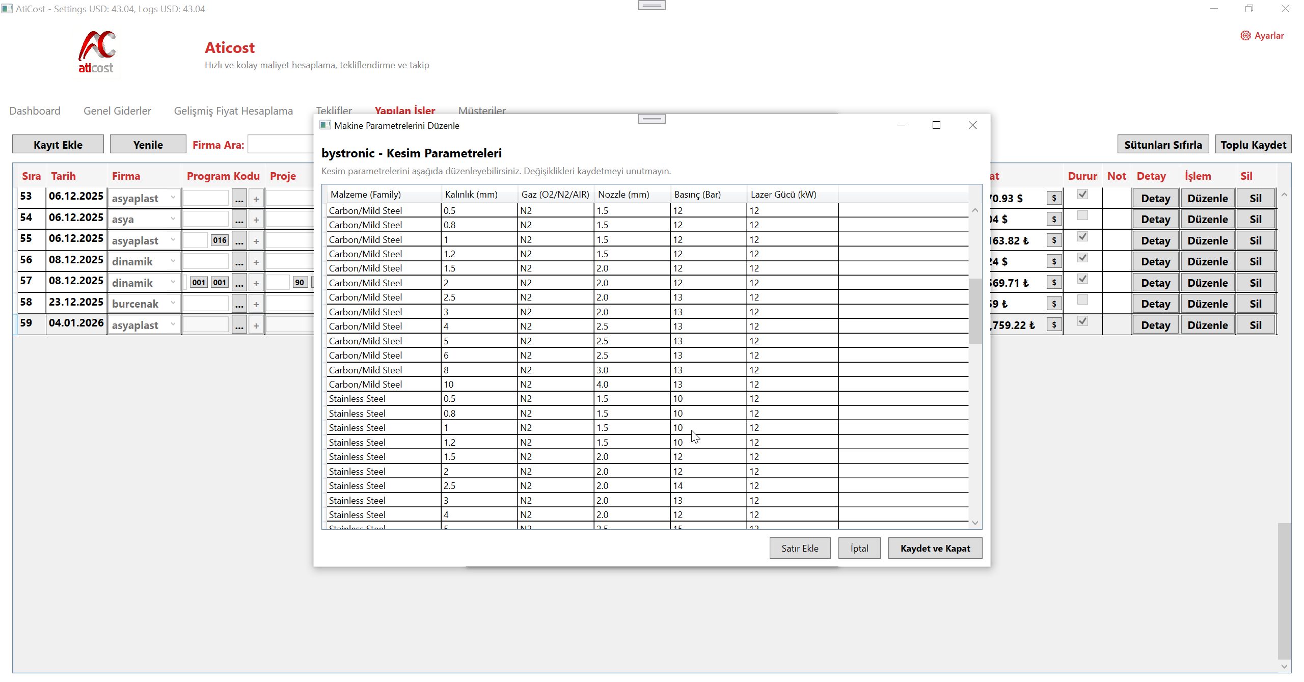 Makine Parametreleri