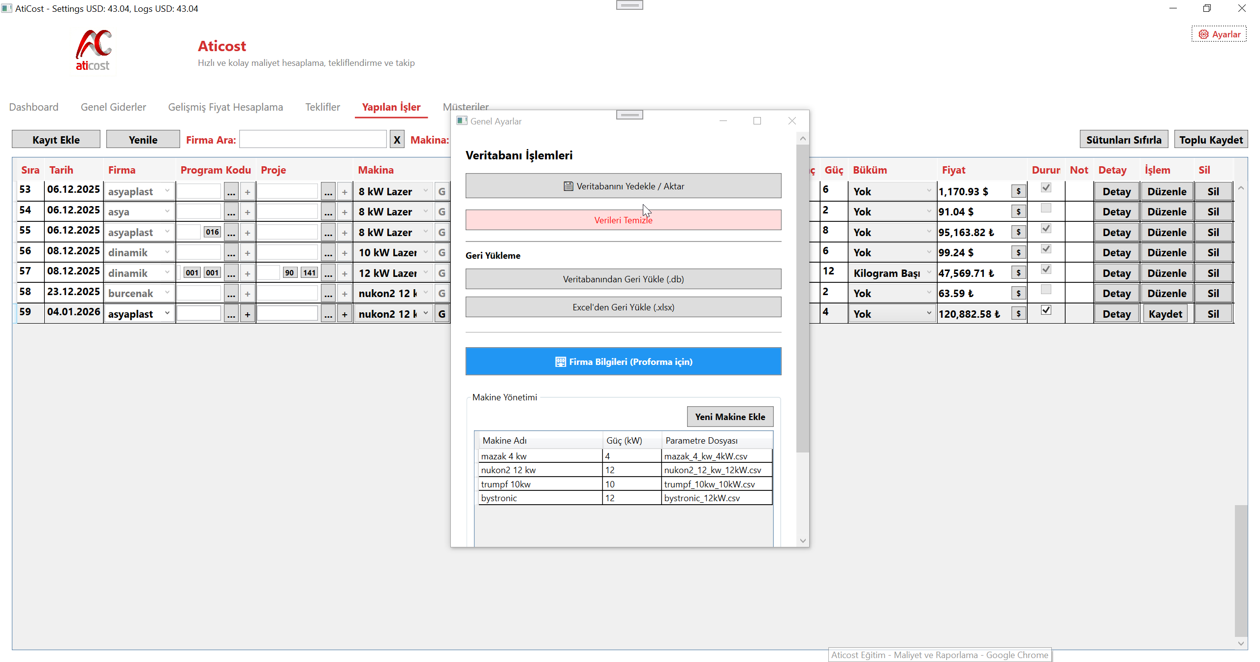 Veritabanı Yönetimi Ekranı